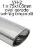 Bild von Endrohrvariante zu Auspuff gerade  rund 1x100mm eingerollt schräg nach unten und Seite mit Absorber